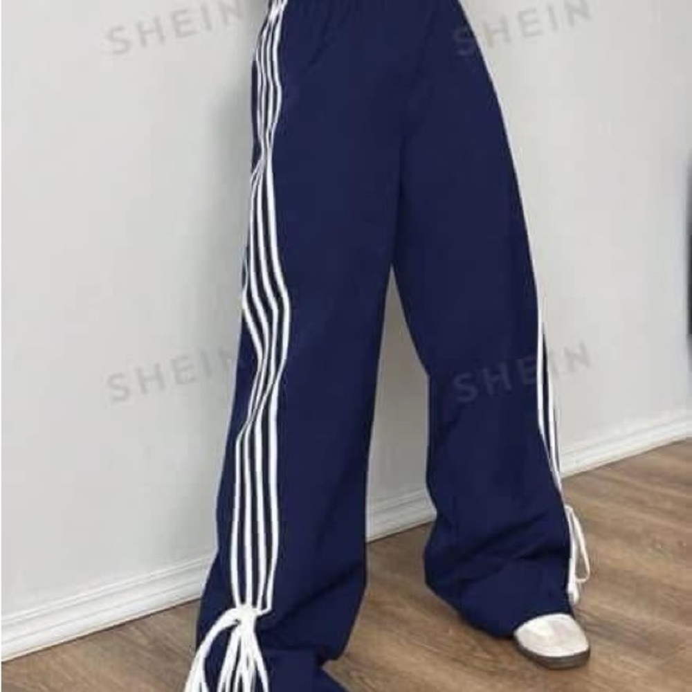 SHEIN Dark Blue pants with White Stripes